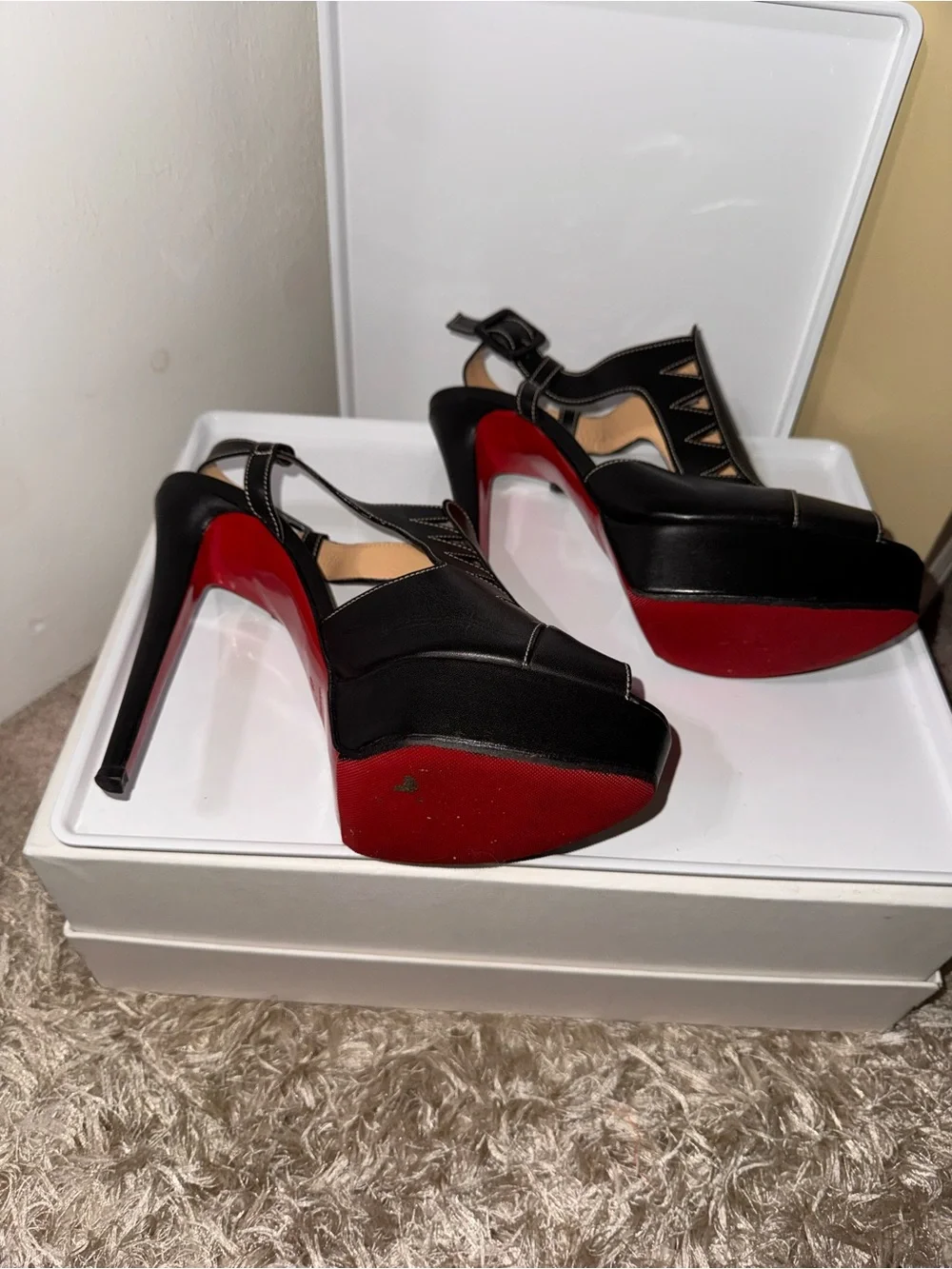 Christian Louboutin Black Leather Cutout Platform Heels
